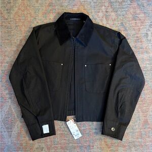 Uniqlo Black Shirt Jacket with Corduroy Collar